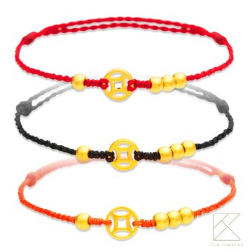 【TLH】編織蠟繩黃金手鍊 一生有錢 約重0.05錢±0.01 (招財 送禮 純金999)