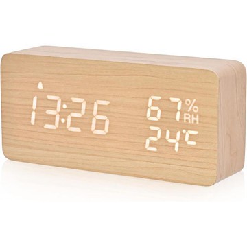 【日本代購】Electime 木紋鬧鐘 溫度 濕度 日期 淺棕色