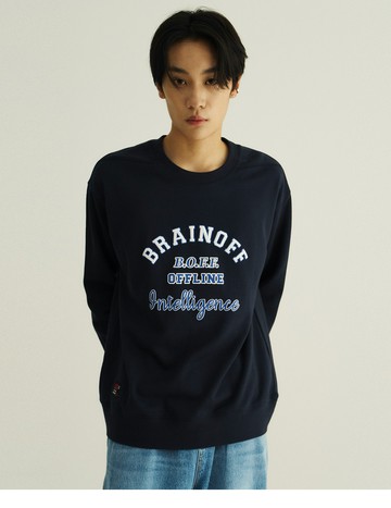 潮流簡約印花寬版大學T(丈青)-男【氧氣棉】