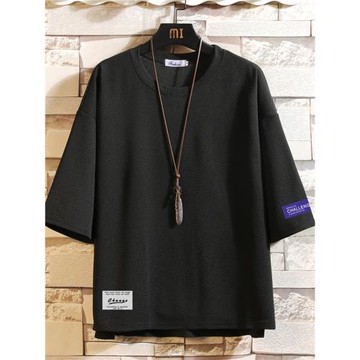 夏季七分袖T恤男士圓領加肥加大碼潮牌中袖韓版寬松休閑上衣體恤