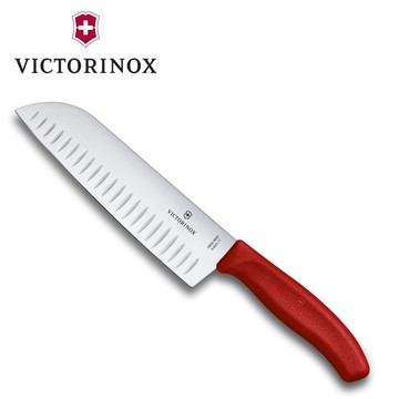 VICTORINOX 瑞士維氏 三德刀 紅色(6.8521.17G) Swiss Classic 三德刀，配有坑槽的刀刃