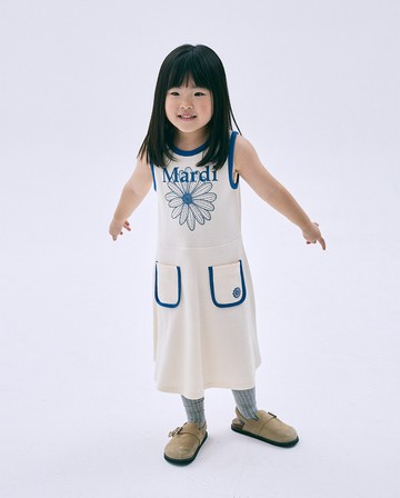 MARDI MERCREDI 童裝 華夫格 奶油色 無袖傘裙洋裝 復古藍花 KIDS WAFFLE FLARE DRESS SLEEVELESS FLOWERMARDI