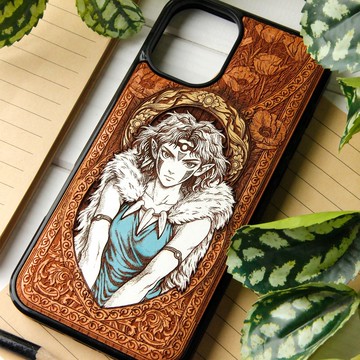森林公主 - 手機殼木質雷射雕刻+手繪