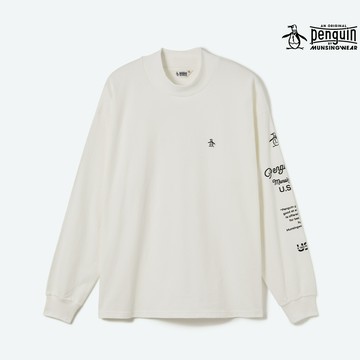 【Munsingwear 企鵝】網路獨家 男款白色寬鬆感純棉舒適長袖T恤 MGWP2L03