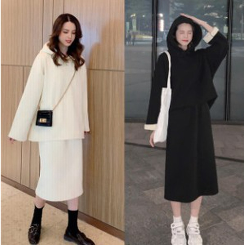 韓国 ファッション レディース セットアップ パーカー スカート ロング スリット ビッグシルエット ゆったり カジュアル 大人可愛い 秋冬 通販 Lineポイント最大1 0 Get Lineショッピング