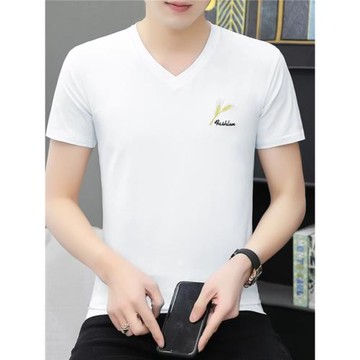 冰絲薄款莫代爾純棉男士短袖V領t恤2025夏季新款時尚潮牌港風男款