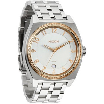 NIXON MONOPOLY輕巧晶鑽都會日期腕錶-銀x玫瑰金/40mm