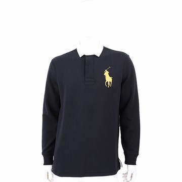 Polo Ralph Lauren 小馬刺繡襯衫領黑色長袖上衣(男款)