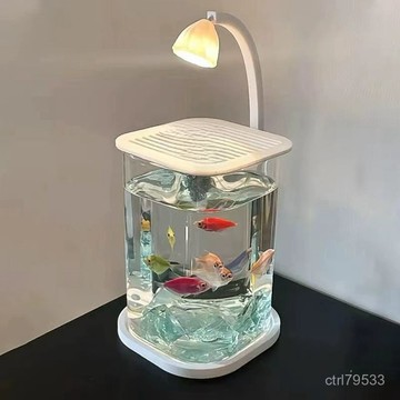 臺灣🚍8H出🉑魚缸鬥魚專用超白小型懶人玻璃缸客廳創意桌麵擺件高級感創意桌麵擺件高級感觀賞燈魚缸鬥魚專用超白小型懶人玻璃缸