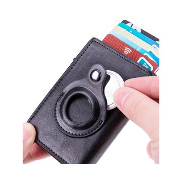 RFID金屬銀行卡包自動彈卡商務磁扣PU錢包airtag蘋果追蹤器保護套