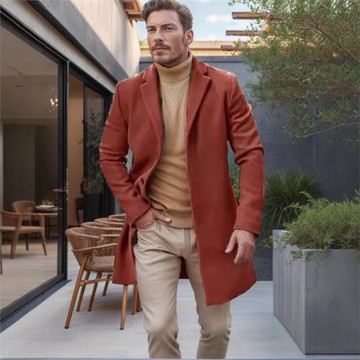 2023新品毛呢大衣男跨境呢子中長款風衣外套多色多碼獨立站現貨