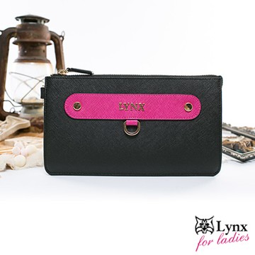 Lynx - 山貓知性名媛真皮系列多夾層長夾手拿包-熱情桃
