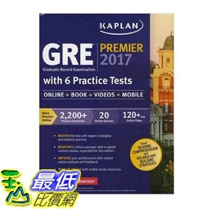 [106美國直購] 2017美國暢銷書 GRE Premier 2017 with 6 Practice Tests:Online+Book+Videos+Mobile(Kaplan Test Prep)