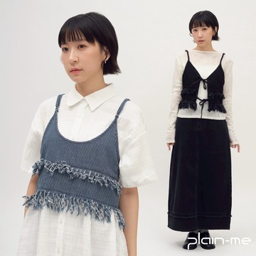 plain-me [SAAKO] 2WAY 流蘇背心 丹寧背心 背心  外搭背心 [SAA0121-261]