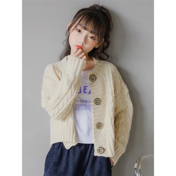 女童麻花春秋新款休閑針織毛衣