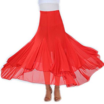 半身裙中長款舞蹈高腰裙大擺網紗國標交誼舞裙廣場舞演出跳舞裙