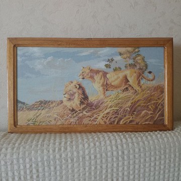 手工獅子、動物牆畫、手工十字繡畫、禮物、家居裝飾