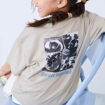 日本 devirock - 100%棉 定番可愛女孩印花短袖上衣-印刷照片-淺灰