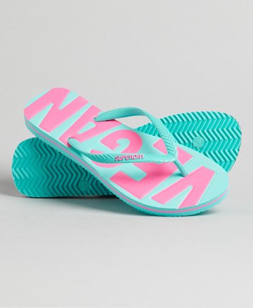 Superdry Women's Women's Vintage Vegan Classic Flip Flops Blue / Aqua - Size: L