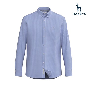 【HAZZYS】男款淺藍色簡約時尚舒適休閒小格紋長袖襯衫 YZUKA206