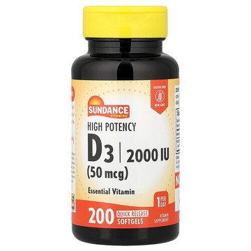 Sundance Vitamins, 維D3，優效，50 微克（2,000 國際單位），200 粒速釋軟膠囊