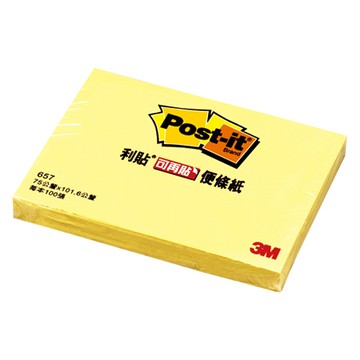 3M Post-it利貼可再貼便條紙/657-1/4x3"/76.2x101.6mm/黃/100張/本