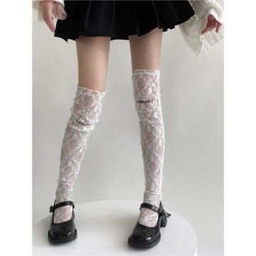2023春秋新款字母刺繡LOGO蕾絲長筒襪堆堆小腿襪女過膝高筒襪靴襪