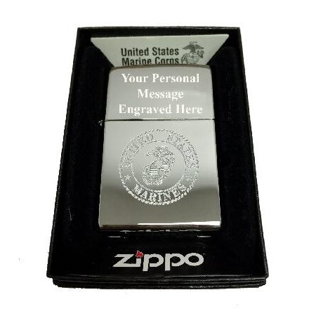 Zippo Custom Lighter United States Marines Laser Engraved with Earth Anchor Eagle Logo Regular High Polish Chrome Free Engraving並行輸入