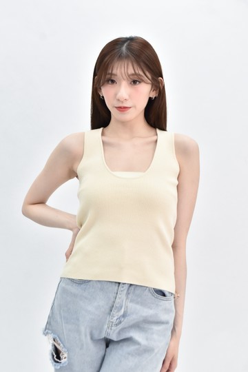 (F) mo bo 針織無袖U領杏色上衣
