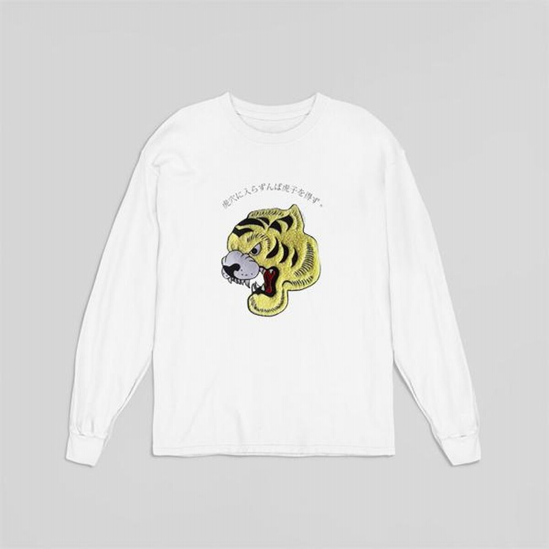 刺繍Tシャツ 3D刺繍 もこもこ刺繍 ロンＴ 長袖 刺繍Tシャツ 3D刺繍 ロンT 虎 タイガーTシャツ 長袖 大きい