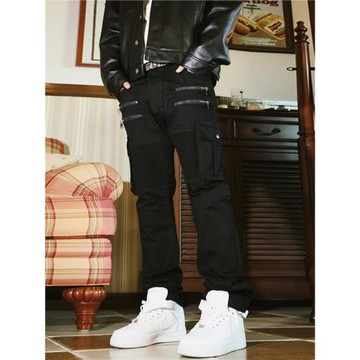 south美式機車風解構拼接垂感堆積微喇工裝褲彈力大口袋休閑褲男