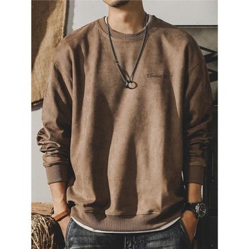 (免運)美式復古重磅加絨衛衣男春秋款麂皮絨高級感加厚潮牌寬松大碼上衣