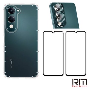 RedMoon vivo Y04 4G / Y29s 5G 手機殼貼4件組 空壓殼-9H玻璃保貼2入+3D全包鏡頭貼