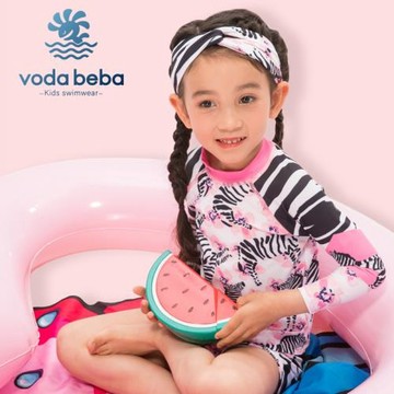 Voda Beba兒童泳衣女童小童中大童長袖防曬速干女童分體泳衣套裝