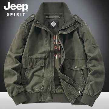 JEEP外套男春秋季美式休閑立領大碼上衣寬松純棉工裝中年男士夾克