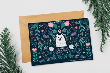 白熊與麋鹿貓【CM21026】洛可可草莓聖誕卡片 明信片含信封