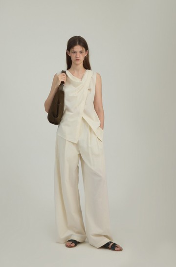 莫奈後花園 斜門襟蕩領背心 半裙長褲套裝