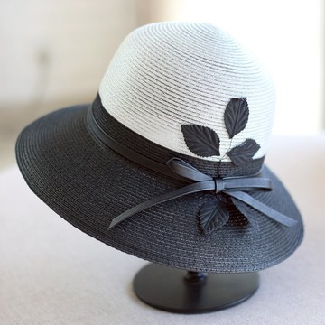 韓國拼色銀絲草帽蝴蝶結樹葉漁夫帽夏季遮陽防曬太陽帽女休閑百搭1入