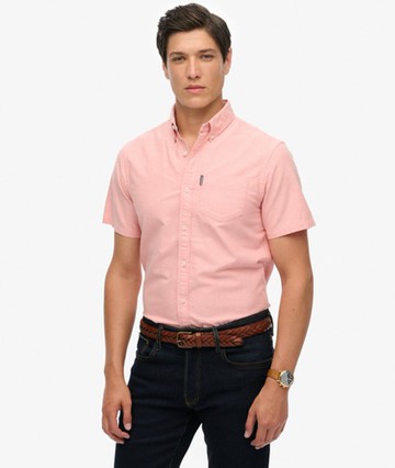 Superdry Men's Oxford Short Sleeve Shirt Pink Size: L