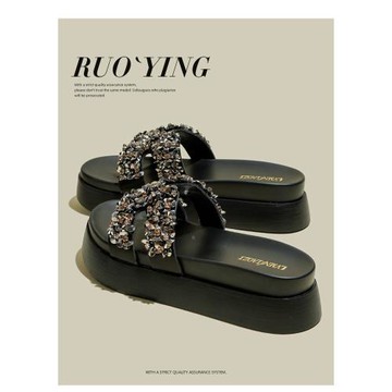 水鉆涼拖鞋女夏季外穿厚底松糕增高33小碼百搭休閑輕便度假一字拖