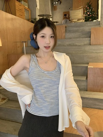 💕甜心大尺碼💕大尺碼吊带 2025春裝新款胖mm大碼女時尚顯瘦條紋背心內搭吊帶上衣