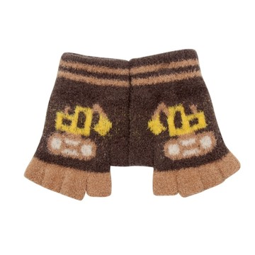 CB童挖土機緹花半指手套-咖啡