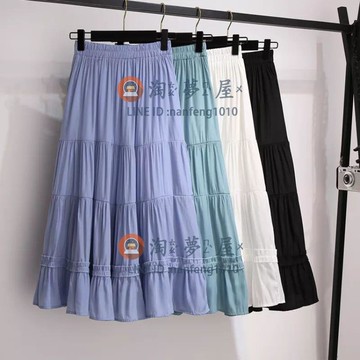 雪紡半身裙白色半身裙高腰中長款a字裙顯瘦黑色仙女蛋糕裙子春夏女百搭【淘夢屋】