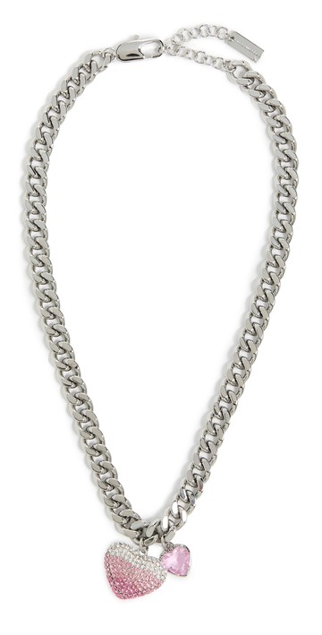 Marc Jacobs Heart Balloon Pave Necklace Silver/Rose One Size