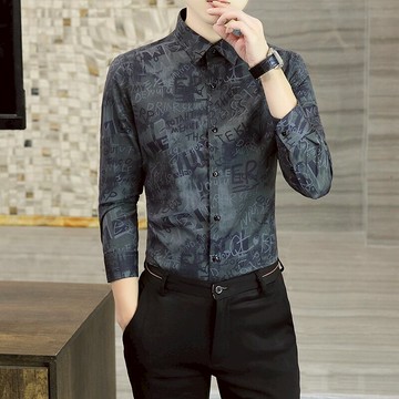 2021秋季新款潮牌男裝印花襯衫男士長袖潮流帥氣休閑襯衣個性寸衫