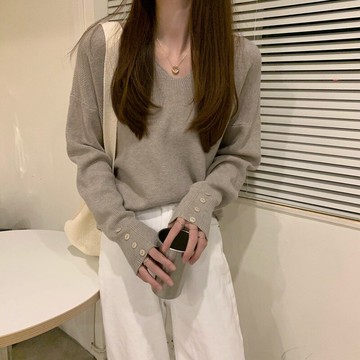 秋冬軟糯復古港味日系v領毛衣女寬松外穿加厚套頭打底針織衫內搭