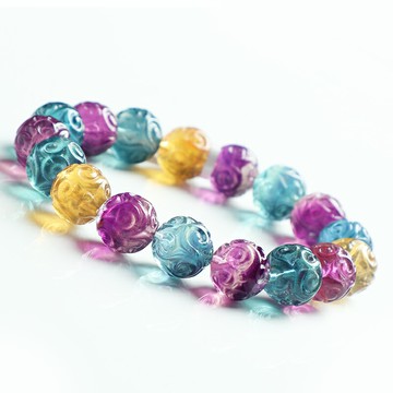 親寶水晶冰種糖果色螢石精雕祥云紋手鏈女男款 馬卡龍色系手串女