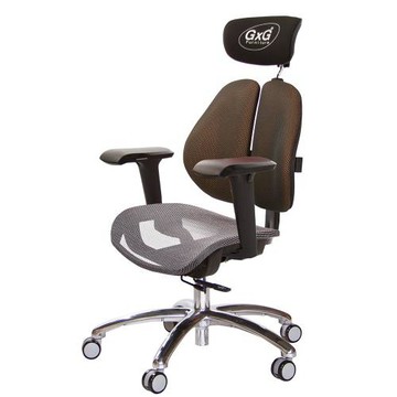 GXG 雙軸枕 雙背工學椅(鋁腳/4D升降扶手) 中灰網座 TW-2706 LUA3