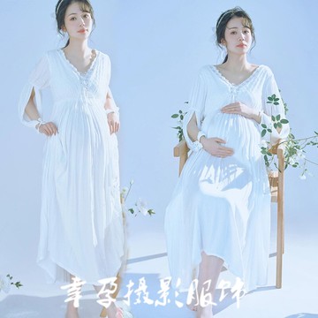 影樓新款孕婦照服裝法式復古公主連衣裙大肚媽咪攝影藝術拍照主題