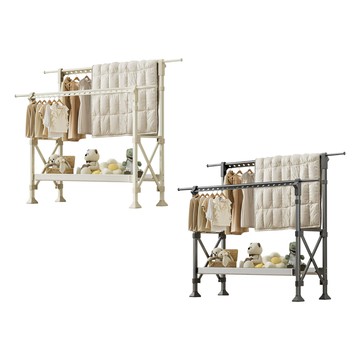 【好氣氛家居】多功能雙桿H型加固升降晾曬衣架/伸縮曬衣架(免安裝/摺疊收納)奶油白